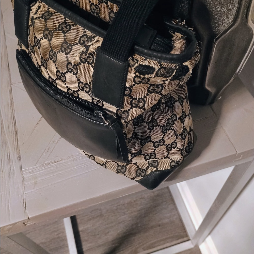Gucci Beige and Black Canvas Tote